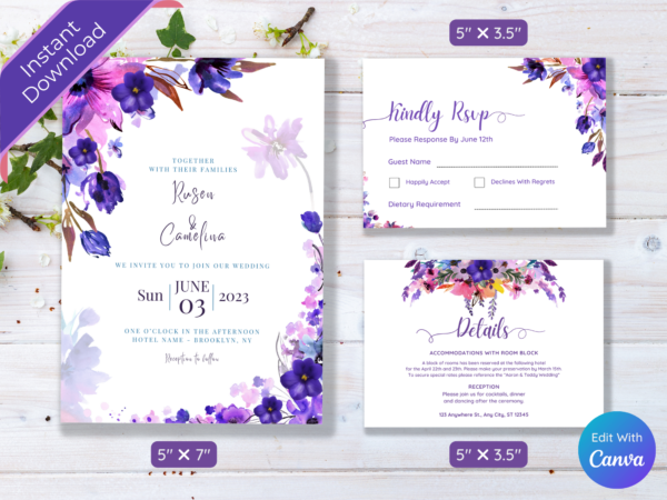 Floral Wedding Invitation Template Set