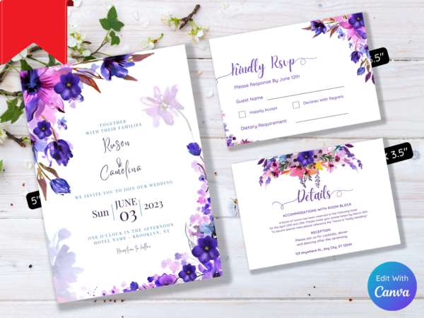 Floral Wedding Invitation Template Set